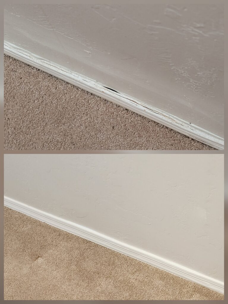 Drywall and trim repair before and after in Marana